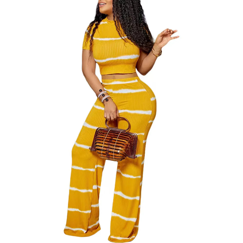 Stripped Wide Leg Pant Set