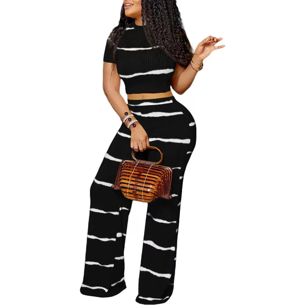 Stripped Wide Leg Pant Set